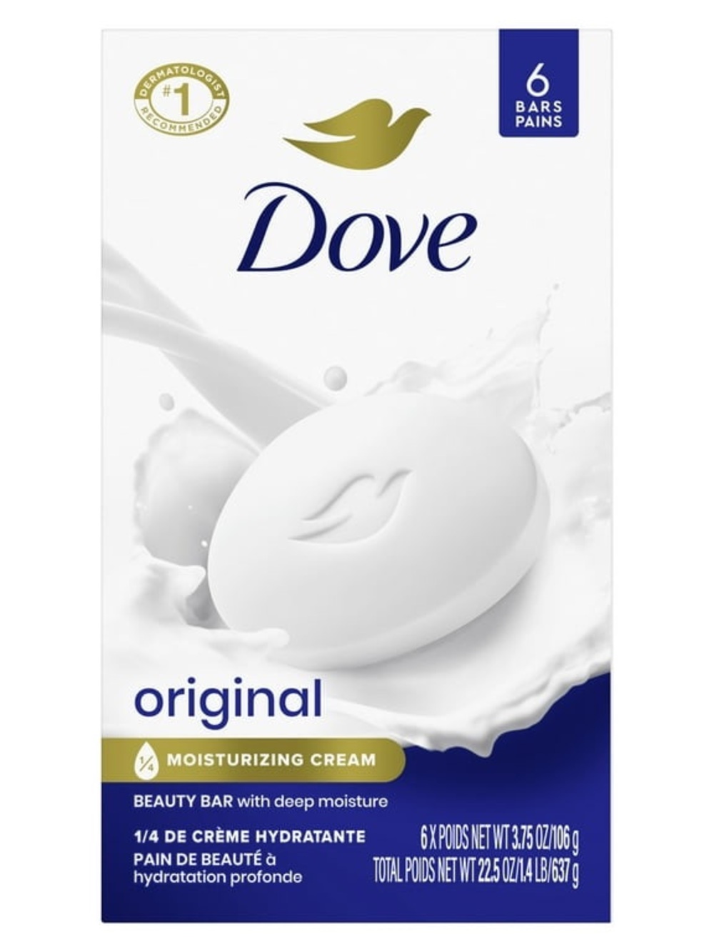 Dove Original Beauty Bar 6 Pack Moisturizing Soap Bars White Bath Body Bundle
